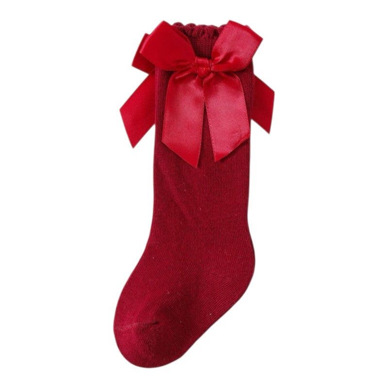 Genaric Long socks for girls with a bow, sizes 0-18 months. Available in white, gray, red, pink, black, and olive. 236 - Image 1